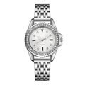 Montre femme en acier argenté avec lunette sertie de cristaux et cadran diamant luxe - Blanc