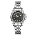 Montre femme en acier argenté avec lunette en strass et cadran gris brossé - Noir