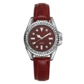 Elegant ladies quartz watch with dark red crocodile strap and sparkling diamond bezel decor - Red