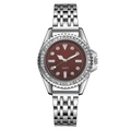 Montre de luxe pour femme en acier argenté avec lunette en cristal et cadran rouge - Rouge