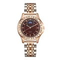 Elegant ladies quartz watch with two-tone steel strap and sparkling diamond bezel - Red Dial