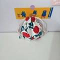 Macro view of floral cotton drawstring pouch with vintage red rose patterns - Romantic Rose