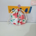 Detail of floral cotton drawstring pouch featuring vibrant red and violet flower patterns - Pink Purple Small Flower