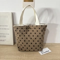 Retro coffee brown corduroy polka dot tote bag with cream canvas handles and magnetic snap - Brown Polka Dot Handbag