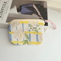 Close-up of floral canvas pouch with a pink cord zipper on Kinfolk magazine - White Peony