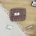 Detail of red and white checkered puff fabric storage pouch with soft texture and brand label - Bubble Popcorn