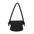 Modern black puffy cloud shoulder bag with pleated down-filled material and knotted strap - Black