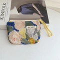 Detail of floral oil painting texture fabric pouch with yellow cotton rope handle - Oil Painted Flower Yellow