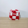 Detail of red and white checkered plush pouch with soft texture and zip closure - Plush Checkerboard Red Grid