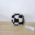 Detail of plush checkerboard mini square bag with soft texture and MAY RABBIT label - Plush Checkerboard Black Grid