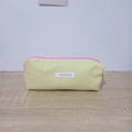 Front view of yellow macaron pencil case with pink zipper and Mayrabbit label - 19x6x7cm / Yellow