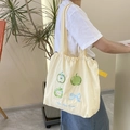 Sac bandoulière en toile jaune clair avec broderie pomme et fermeture à cordon coulissant - Sac à Cordon Pomme Verte