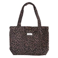 Borsa tote in tela leopardata retrò in viola scuro e marrone con bottone a pressione - Leopardo Rosa