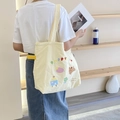 Sac fourre-tout en toile jaune clair avec broderie de chiot et lettres colorées à l'épaule - Sac à Bandoulière Beige PUPPY BABY