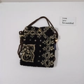 Detail of plush mini crossbody bag with ethnic patterns and soft texture - Ethnic Black Totem