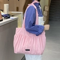 Sac fourre-tout rose en coton et lin avec design plissé et bretelles à nœuds - Rose
