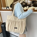 Sac cabas plissé en lin et coton beige avec étiquette Romance pour femmes - Beige