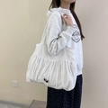 White cotton tote bag with black polka dots and pleated design in a large capacity - Polka Dot