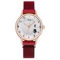 Women's rose gold watch with a red magnetic mesh band and textured dial - Red