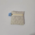 Beige quilted heart pattern coin purse with zipper closure and blue hanging strap - Khaki
