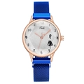Women's stylish blue mesh strap watch with magnetic buckle and fashion figure dial - Blue
