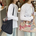 Reversible denim tote bag with ethnic patchwork and Fantasy Romance embroidery - Denim Totem Pattern Double-Sided Single Strap (Embroidery)
