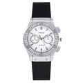 Herren-Quarzuhr mit diamantbesetztem Silbergehäuse und schwarzem Silikonarmband - Weißes Zifferblatt Schwarzes Armband