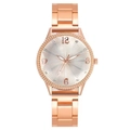 Rose gold women's watch with rhinestone bezel and grey sunray dial on white background - White