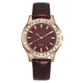 Luxury rose gold women's quartz watch with burgundy dial and crystal-studded bezel - Red
