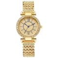 Montre dorée pour femme avec strass complets et cadran à chiffres romains bleus élégants - Doré