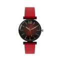 Minimalist women's watch with red silicone strap and gradient dial in rose gold accents - Red