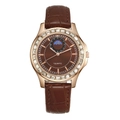 Luxury quartz watch with rose gold diamond bezel and brown leather strap on white background - Brown