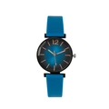 Detailed macro view of the radial gradient blue dial and rose gold markers on watch - Blue