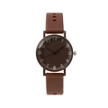 Minimalist brown silicone strap quartz watch with artistic numerals on white background - Brown
