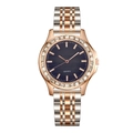 Quartz watch with two-tone steel band, navy blue wavy dial and crystal bezel - Blue