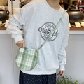Green checkered crossbody phone bag with light blue button and slim shoulder strap - Green Plaid (Shiny) Egg Bag
