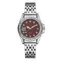 Fashionable women's quartz watch with red dial and sparkling rhinestone star markers - Red