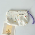Floral cotton small pouch with purple zipper cord and May Rabbit brand label - Little Floral
