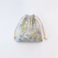 Detail of tulip and bunny print canvas drawstring jewelry pouch with cotton rope - Cyan