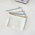 Set of four minimalist canvas zipper pouches in cream white with colored metal rings - Horizontal Pouch / Purple Zipper