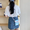 Mini sac à bandoulière pour téléphone en nylon bleu clair avec sangle rose - Bleu Bébé