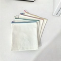 Set of 4 canvas zipper pouches with colorful pull tabs for stationery or makeup storage - Vertical Pouch / Purple Zipper