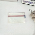 Detail of canvas pouch with pink contrast zipper and light blue metal puller - Coin Purse / Blue Zipper