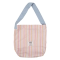 Bolso tote de lona a rayas rosas y amarillas con correas de hombro azul claro - Rayado rosa