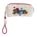 Quilted heart pouch with cartoon puppy embroidery and thick colorful wristlet strap - Polka Dot Puppy Pencil Case