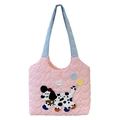 Bolso de lona acolchado rosa con patrones de corazón y bordado de dálmata en colores - Hombro de Contraste de Bordado de Cachorro / Rosa