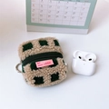 Detail of checkered plush earphone case with soft fabric texture and zipper closure - Dark Green Plaid (Upgraded Version)