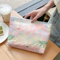 Floral makeup bag with pink and purple oil painting flower patterns and zipper closure - Pink Flower Sea
