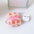 Pink checkered fleece headphone pouch with zipper closure and a metal hook for storage - Pink Plaid Pink Zipper (Upgraded Version)