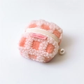 Pink waffle plush earphone case with white zipper and decorative pearl pendant - Pink Plaid Beige Zipper (Upgraded Version)